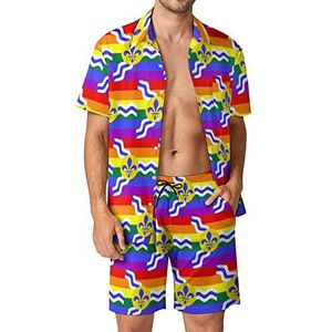 St. Louis Gay Pride Flag Hawaiiaanse bijpassende set voor heren, 2-delige outfits, button-down shirts en shorts voor strandvakantie