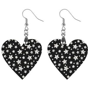 Zwart En Wit Ster Patroon Leuke Hartvormige Hanger Oorbellen Voor Vrouwen Lichtgewicht Houten Oorbellen Mode-sieraden Geschenken