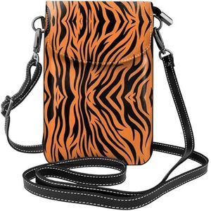 SSIMOO Tijger strepen oranje patroon stijlvolle lederen crossbody flip case, vrouwen ruime telefoon tas, mobiele telefoon case tas