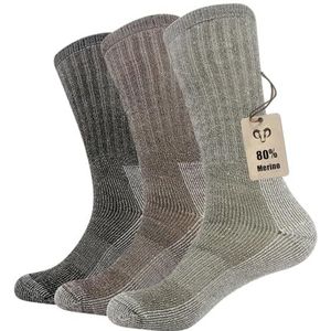Vihir 3 stuks thermische 80% wandelsokken van merinowol voor heren, kuitkousen, crewsokken voor skiën, trektochten, wandeltochten 5,5-8/7,5-10,5, Gemengde kleuren, 40-43 EU