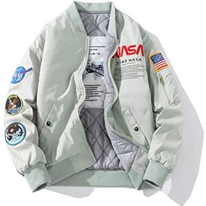 GLYIG Unisex NASA Amerikaanse vlag jas Jas Rits lange mouwen Jas Streetwear, patches Slim fit bomberjacks Windjack (Color : Grijs, Grootte : XX-Large)