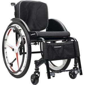 CFMAIF Zelfrijdende sportrolstoel van aluminiumlegering, lichtgewicht handmatige stoel voor volwassenen met handremmen en anti-tip-wielen (wit, 42 cm zitplaats)
