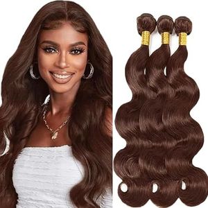 Tuheerst Body Wave Human Hair Bundles #4 Chocolate Brown Real Hair 3 Bundles 50g/PC Human Hair Extensions Double Weft Remy Hair Sew in Hair Low Shedding for Woman 26 28 30 Inch