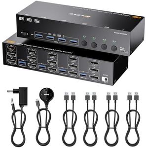 KVM Switch 3 monitoren 4 PC, Displayport HDMI USB 3.0 KVM-schakelaar voor twee monitoren, ondersteunt 4K @60Hz voor 3 computers die 2 DP-monitoren, toetsenbord en muis delen
