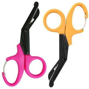 Noodschaar, 2 stuks, 19 cm, met gesp, verbandschaar, reddingsschaar, kledingschaar, voor gebruik in reddingsdienst of dagelijkse taken (roze en geel)