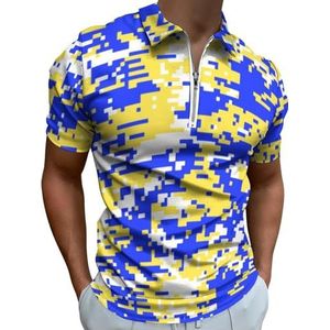 Blauw Geel Digitale Camo Half Zip-up Poloshirts Voor Mannen Slim Fit Korte Mouw T-shirt Sneldrogende Golf Tops Tees M