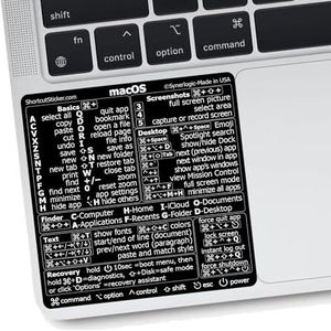 SYNERLOGIC Mac OS Toetsenbord Snelkoppelingssticker - Vinyl zonder resten, compatibel met 13""-16"" MacBook Air/Pro iMac mini (zwart)