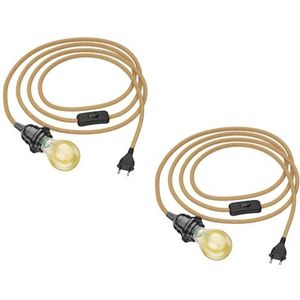 ledscom.de 2 stuks hennepkabel LEKA met stekker, schakelaar en E27 fitting, incl. lamp goud max. 778lm, 3-staps dimmen, extra-warm wit