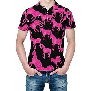 Roze Eenhoorn Paard Heren Korte Mouw Shirt Golfshirts Regular-Fit Tennis T-Shirt Casual Business Tops