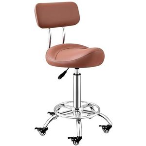 FXLUHAY Ergonomische zadelkruk met rugsteun 50-70 cm in hoogte verstelbare draaibare zadelstoel met vergrendelingswielen, voetsteun en rugleuning voor salon, schoonheidskliniek, tandarts, tatoeage