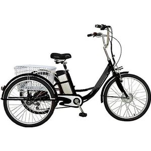 24 inch elektrische driewieler 7 versnellingen 3-wielfiets elektrische trikes, 250W ebike elektrische fietsen for volwassenen, driewielige fietsen cruisetrike met mand for senioren, dames, heren (Col