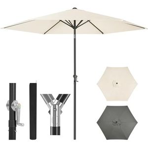 WOLTU Parasol φ300cm, balkonscherm, strandscherm, uv-bestendig, waterdicht, 45° knikbaar, met handslinger, draagtas, zonwering, balkon, tuin, terras, zeshoekig, beige