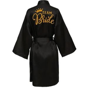 MdybF Badjas Bruiloft Team Bruid Robe Met Zwarte Letters Kimono Satijn Pyjama Bruidsmeisje Badjas, Zoals de foto show_e, S
