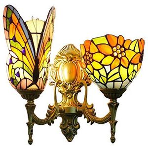 Tiffany Vlinderstijl Wandlampen, Vintage Getinte Glazen Wandlamp, 1 Lichten, 2 Lichten, 3 Lichten, Retro Badkamerspiegel Licht Voor Woonkamer Gang