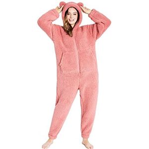 CityComfort Onesies voor dames, teddy fleece onesie, warme pluizige loungewear, Dusky Roze, S