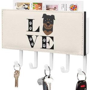 Leuke Rottweiler Hond Liefde Sleutelhouder voor Muur Sleutelhangers Organizer Wandmontage Sleutelrek met 5 Haken