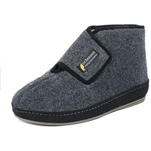 Schawos Heren Huisschoen 6060 – Warme vilten stievel met wol, enkelhoog, antislip en stabiel, donkergrijs, 41 EU