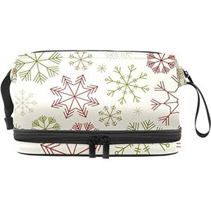 Multifunctionele opslag reizen cosmetische tas met handvat, grote capaciteit reizen cosmetische tas, kleurrijke sneeuwvlok beige-01, Meerkleurig, 27x15x14 cm/10.6x5.9x5.5 in