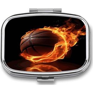 Basketbal Op Fire Pillendoos Pil Organizer Pil Case 2 Compartiment Geneeskunde Pil Organizer Kleine Pil Case Pil Container Pillenhouder Leuke Pillendoos Mini Pillendoosje