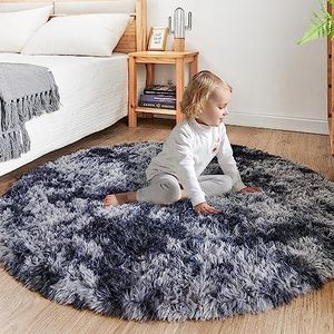 ROHATIM Rond tapijt, wollig, pluche tapijt voor slaapkamer en woonkamer, zacht kindertapijt voor meisjes, modern knuffeltapijt, donkergrijs, 100 x 100 cm