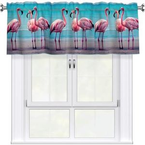 KPXXAQT Flamingo strand print jacquard gordijn volant elegant 137 x 45 cm raambehandeling voor keuken badkamer
