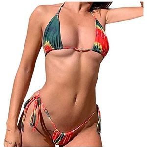 Sexy bikini dames tanga sexy: Braziliaanse triangel bikini badmode met stippenprint bikini sets monokini push up rug lage taille tanga bikinibroek tweedelig badpak G-string string swimwear, rood, L