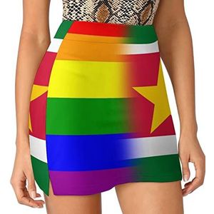 LGBT Pride Surinaamse vlag dames skorts hoge taille tennisrok gelaagde korte minirok culottes korts met zakken XL