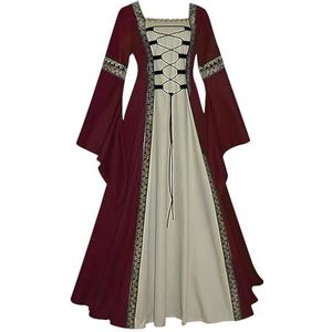 Feynman Retro middeleeuwse jurk gotisch paleis dames trompetmouwen feestelijk renaissance-kostuum, wijnrood, XXL