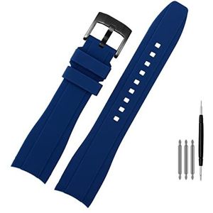 For Omega for Seiko for Rolex for Tissot Gebogen Einde Rubber Horlogeband 18mm 20mm 22mm Horloge Band zwart Blauw Oranje Armband Band (Color : Blue black, Size : 24mm)