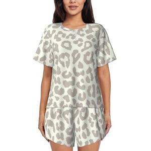 YQxwJL Bruin Patroon Luipaard Print Vrouwen Pyjama Sets Shorts Korte Mouw Lounge Sets Nachtkleding Casual Pjs Met Zakken, Zwart, XL