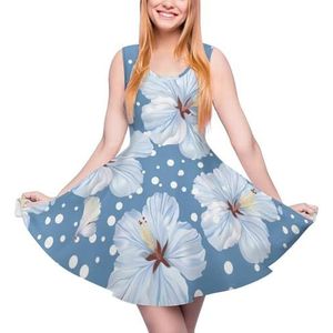 Hibiscus bloemen dames zomerjurk ronde hals mouwloze tankjurk mini-jurk 2XL