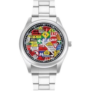 Verkeersbord Klassieke Heren Horloges voor Vrouwen Casual Mode Zakelijke Jurk Horloge Geschenken
