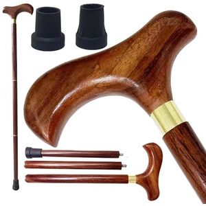 Handgemaakte houten wandelstok | Wandelstok 91 cm ca. met messing handvat, 2 rubberen punt voor man, vrouwen, senioren, geweldig cadeau-idee | Galaxy Indiacraft (handvat 1 natuurlijk palissander)