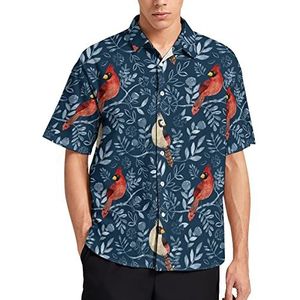 Rode kardinaal en takken Hawaiiaanse shirt voor mannen zomer strand casual korte mouw button down shirts met zak