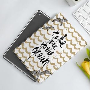 CONERY Hoesje compatibel iPad 10,2 inch (9e/8e/7e generatie) citaat, Take Me to the Ocean Abstract golven en meeuwen zomervakantie illustratie, zwarte moster,Slim Smart Magnetische Cover met Auto Wake