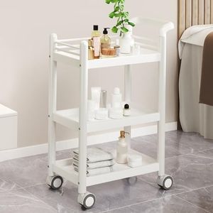 Rolwagen, medische wagenplank, salonkapperswagen met 4 wielen en ergonomische armleuningen, organizer voor stylingtools voor salon, spa, badkamer en schoonheidssalon(White)