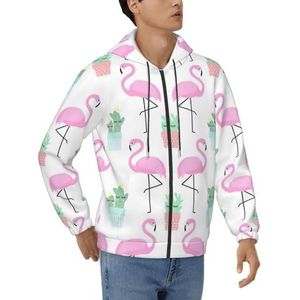 GUOLGP Tropische Flamingo Leuke Cactus Print Heren Hoodie Losse Trui Voor Casual Werkkleding Comfortabele Stijl Sweatshirt, Zwart, S