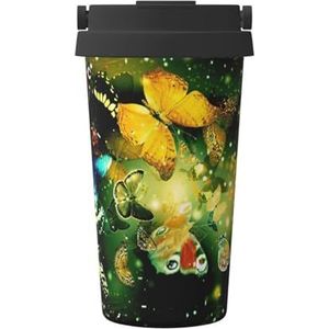 YJxoZH Kleurrijke Vlinderprint Herbruikbare Koffie Cup - Vacuüm Geïsoleerde Koffie Reis Mok voor Warme & Koude
