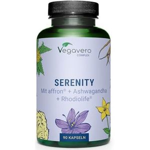 Vegavero SERENITEIT | Ashwagandha, sint-janskruid, saffraan, hericium, L-tryptofaan + B-vitamines | Zonder toevoegingen