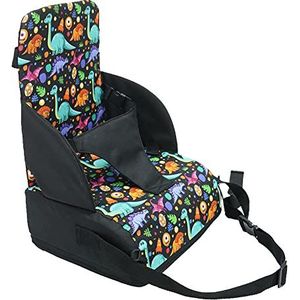 Baby Safety Booster Zitkussen Fansu Peuter Kid demonteerbare Heightening Eetkamerstoelen Pad Wasbare Dikke Kinderstoel Booster Kussen Mat met Bandjes (Zwarte Dinosaurus, 17x11 x11 inch)