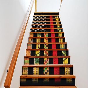 Kente Amerikaanse Afro-Amerikaanse rode lijn vlag trap sticker schil en stok trap verhoger stickers verwijderbare zelfklevende trap decor 2 set