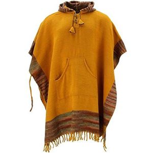 LOUDelephant Zachte Acryl Wol Hooded Tibet Poncho Vegan Helder Warm Comfortabel, Mosterd Zonsondergang, one size