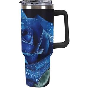 RTFGHJS 40 oz Tumbler Blue Rose Geïsoleerde beker Reizen Koffiemok met Rietjesdeksel Roestvrijstalen Waterfles Vacuüm Geïsoleerde Tumbler voor Sport Werk Auto Reizen Weekends
