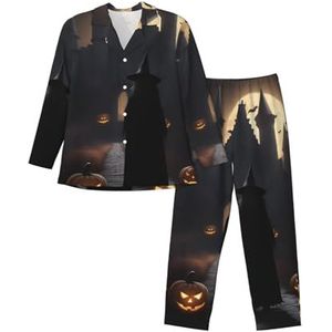 vvhmghda Heren knoop Halloween gothic 1 print pyjama set zachte lange mouwen met zakken, casual loungewear., Zwart, S