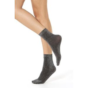 Gi&Gi 3 paar damessokken van Lurex, multipack, verschillende kleuren, korte sokken voor dames, glinsterende garens, Zilver 3 paar, Eén maat
