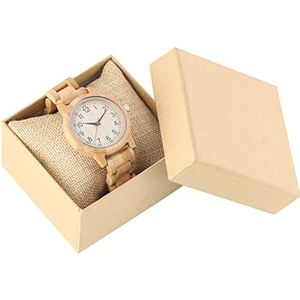 Handgemaakt Natuurlijke houtklok horloges eenvoudige vrouwen pure hout horloge quartz dames jurk houten band polshorloge Huwelijksgeschenken (Color : Watch with BOX)