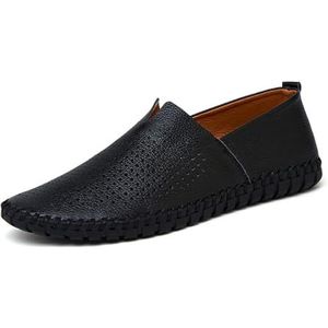 Men's Slip-on Loafers Summer Breathable Flat Loafers Comfortable Anti-Slip Soft Sole Walking And Driving Shoes(Color:Black,Size:EU 44)