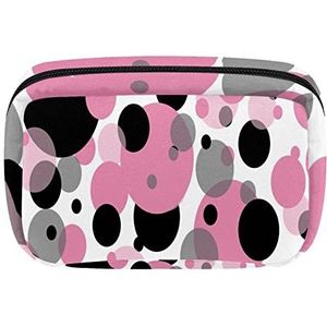 Cosmetische Tassen voor Vrouwen Kleine Make-up Tas Reizen Toiletry Pouch Organizer Rits Polka Dots Patroon Roze Zwart, Meerkleurig, 17.5x7x10.5cm/6.9x4.1x2.8in