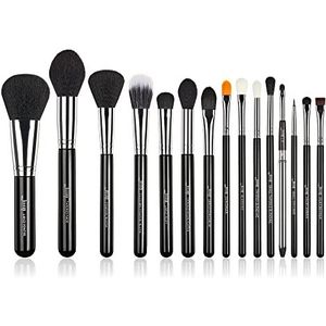 Jessup Make-upkwasten 15-delige make-upkwastenset Beauty Cosmetics Make-up Poeder Concealer Oogschaduw Eyeliner Blending Lip Brush Tools (Zwart/Zilver) T092