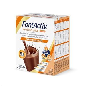 FONTACTIV Protein Vital, voedingsstoffen voor volwassenen, hyperproteïne met Hmb en hoge inhoud aan vitaminen en mineralen, smaak, 14 enveloppen, chocolade